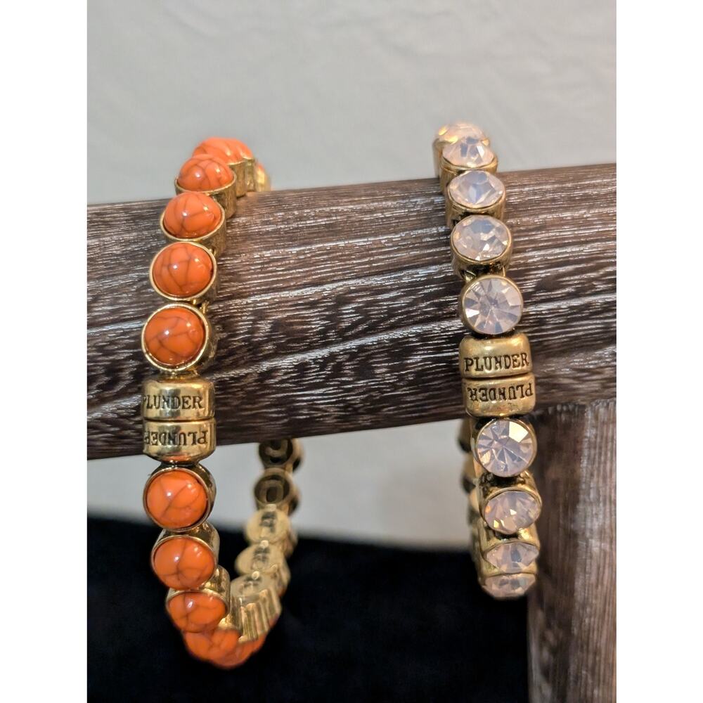 Lot of Two Plunder Design Orange & Crystal Magnetic Bangle Bracelets
